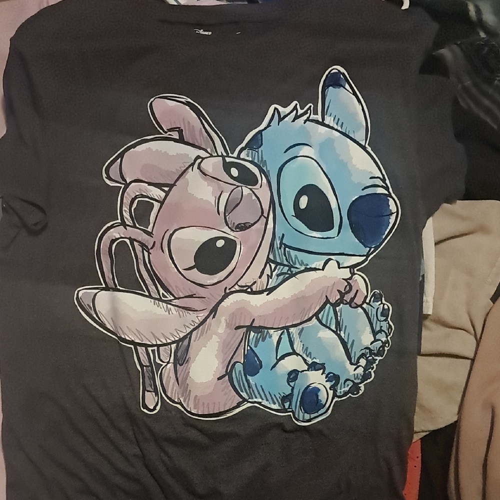 Disney Kids T-Shirt - Black with Blue and Pink Characters